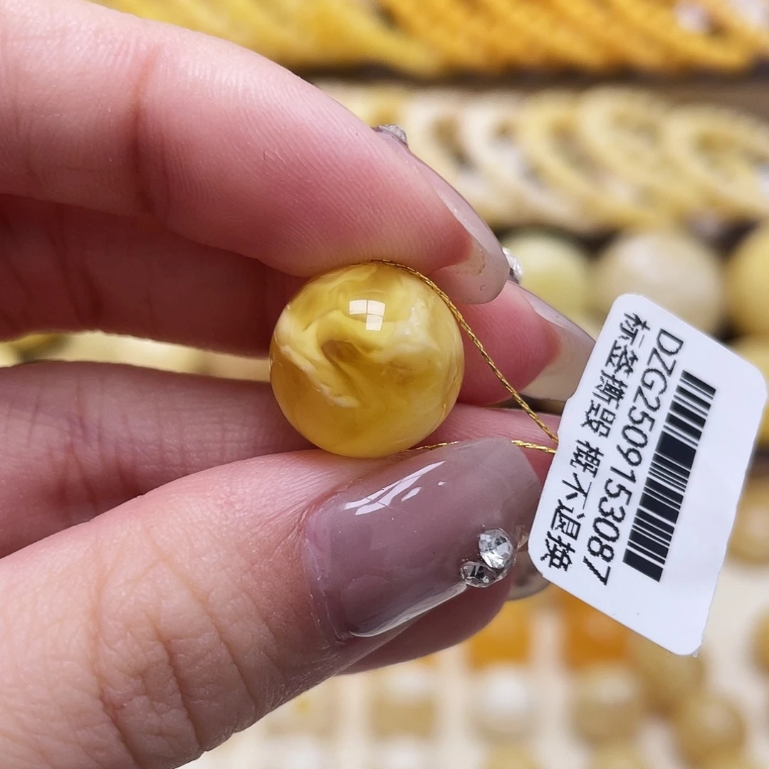 琥珀未镶嵌裸石14mm圆珠瑕