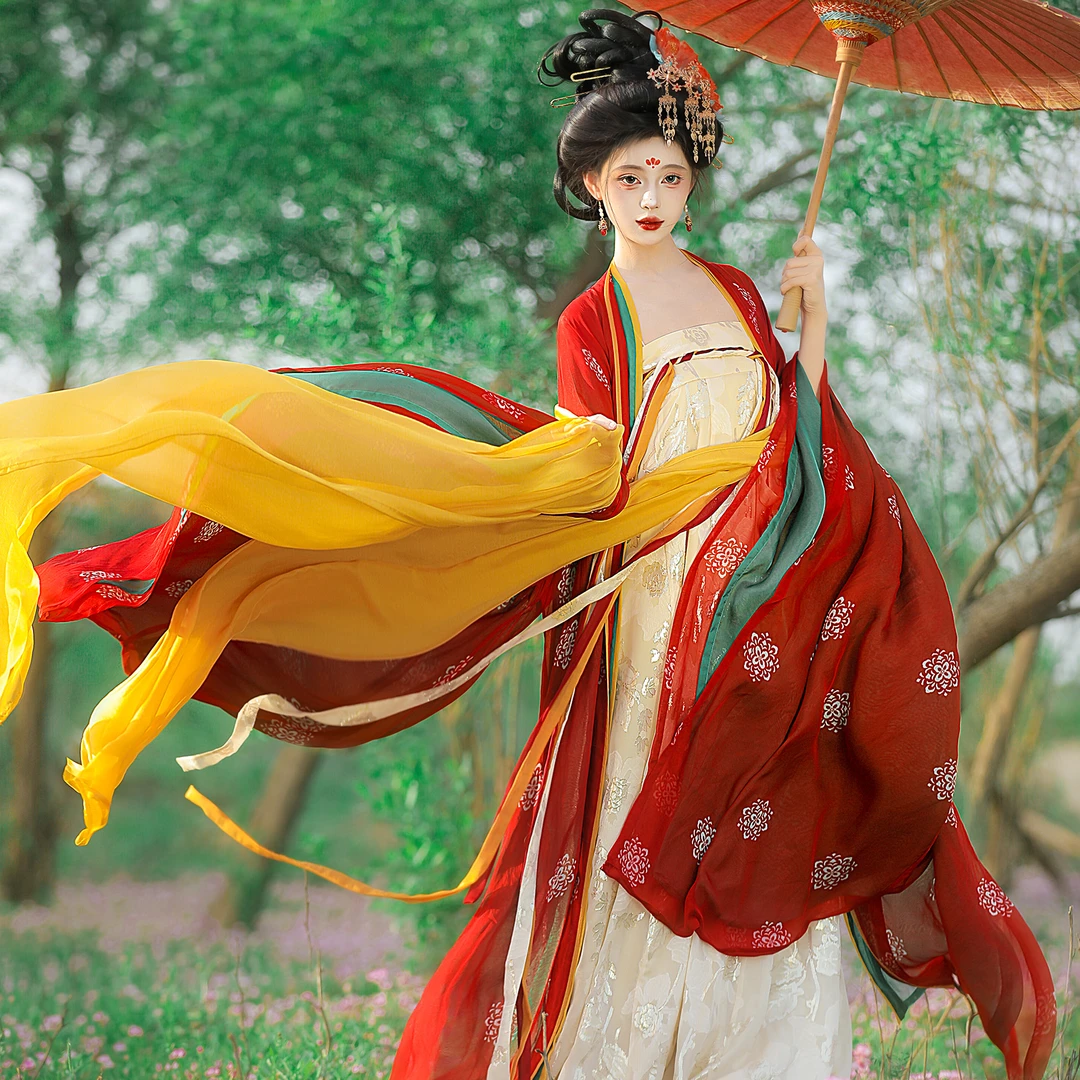 绛悠堂浮光锦 原创汉服真丝唐齐胸裙桑蚕丝印花大袖25年春夏薄款