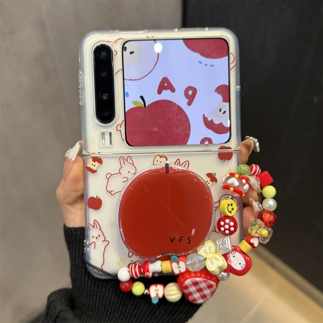 适用华为purax典藏版折叠屏手机壳pocket2红线条兔子苹果磁吸支架