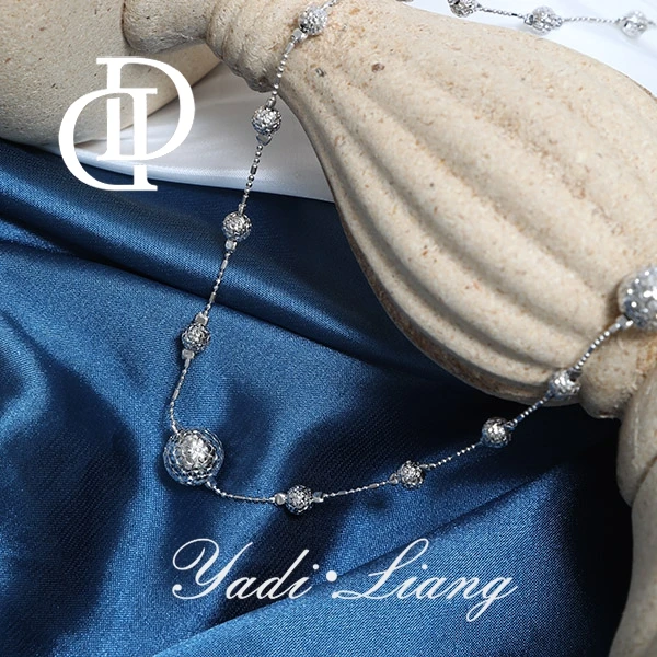 坠链均925银 梁雅帝新品【菠萝珠珠圆球】爆闪CNC气质纯银项链