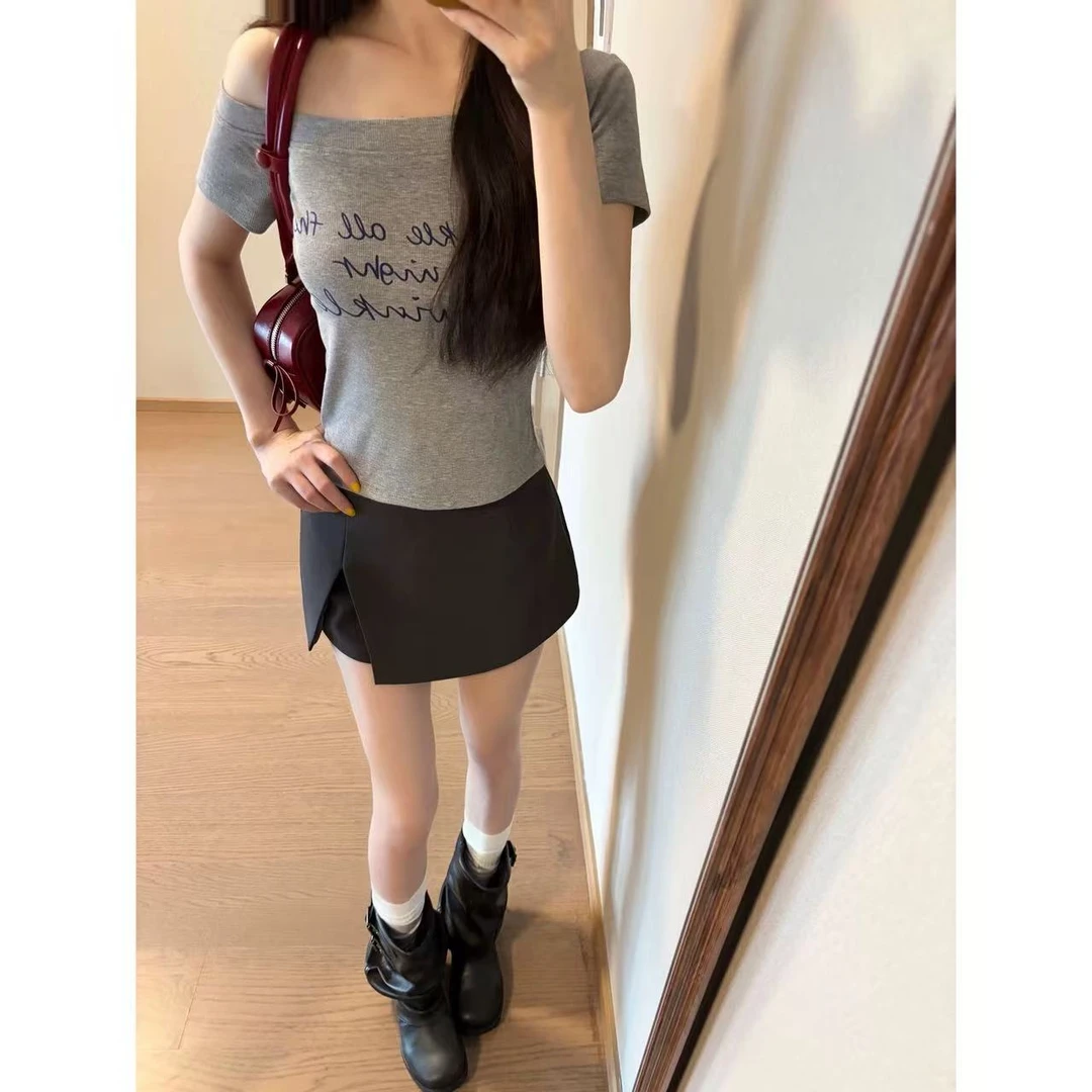 徐秋阳   斜肩定义（小版型)夏季新款百搭时尚休闲显瘦短袖12910