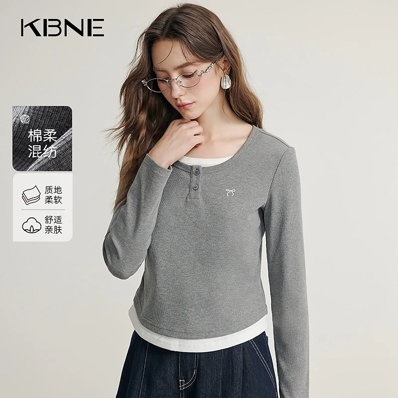 KBNE假两件T恤内搭女打底衫2025春季独特漂亮小衫洋气百搭上衣女
