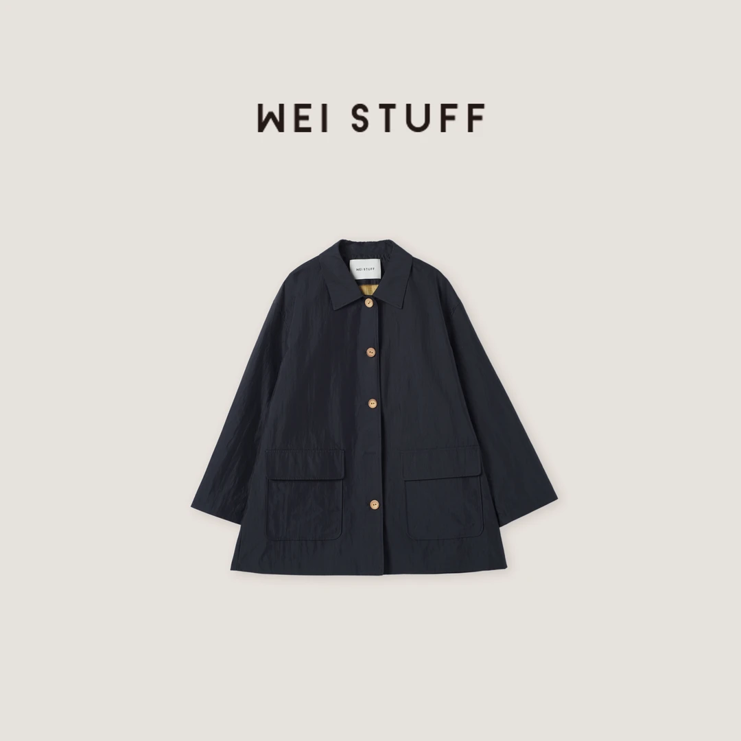 WEI STUFF 春季文艺穿搭美式高街时尚复古翻领宽松长袖外套 8874