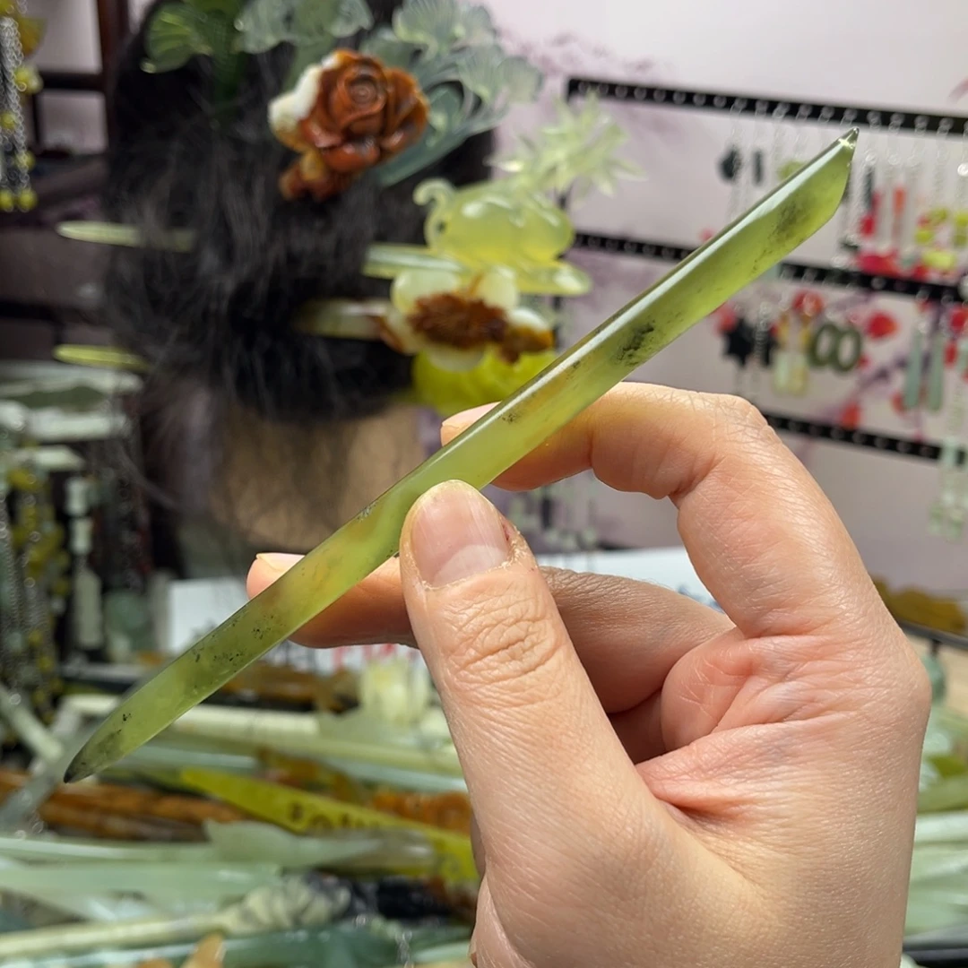 岫玉未镶嵌发饰长度17厘米左右