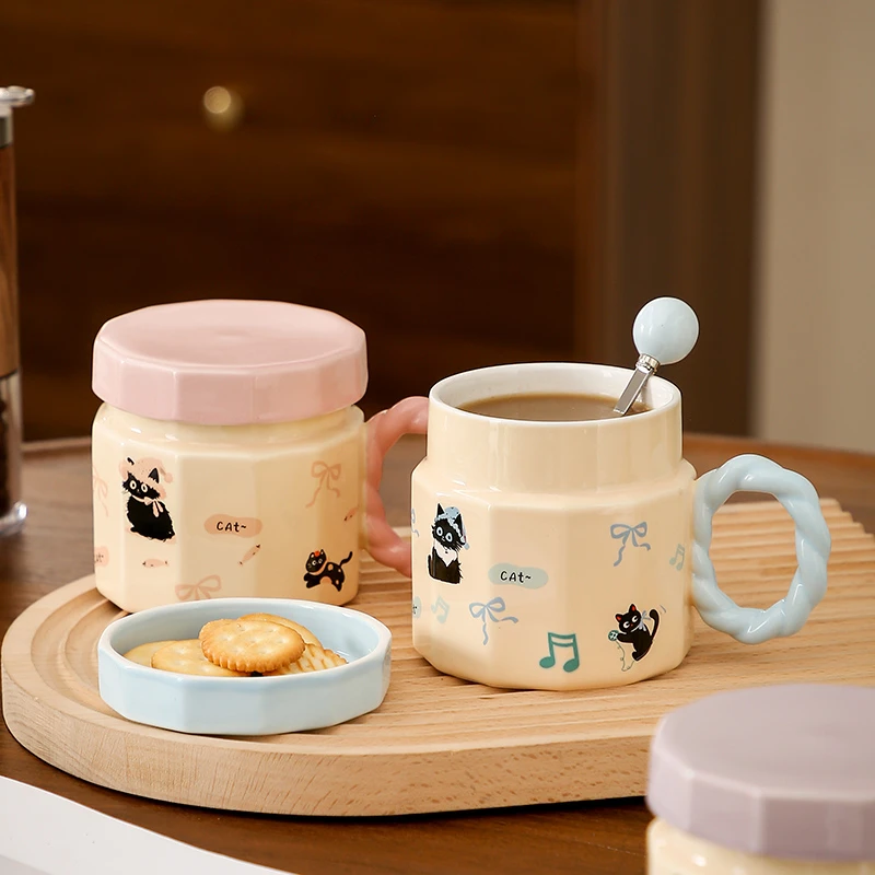 精东家可爱猫咪陶瓷马克杯女带盖勺办公室水杯送闺蜜生日礼物杯子