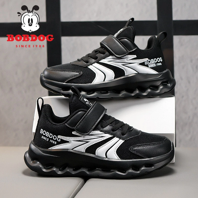 巴布豆童鞋男童运动鞋秋季薄款网面透气学生中大童40码黑色跑步鞋