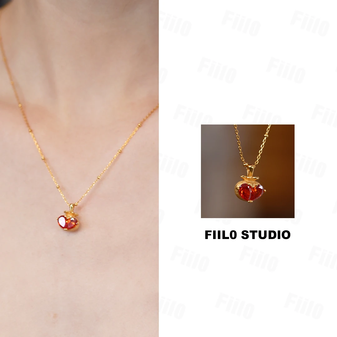 925银合成锆石银制品 【Fiilo菲洛】 红柿子925银镀K金镶嵌项链/54