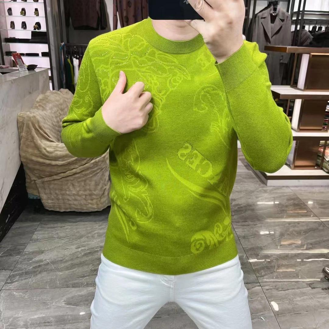 2025冬季加绒加厚针织衫男款打底衫提花毛衣欧货痞帅老钱风男装潮