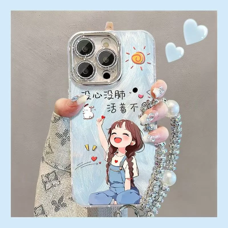 大笑女孩适用苹果15华为vivo/oppo小米iPhone16pro精孔羽纱手机壳