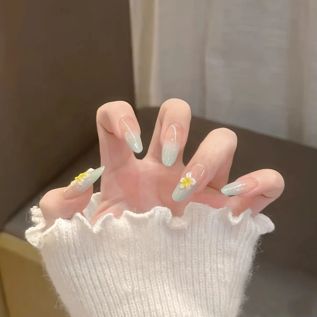 薄荷雕花长椭圆美甲片