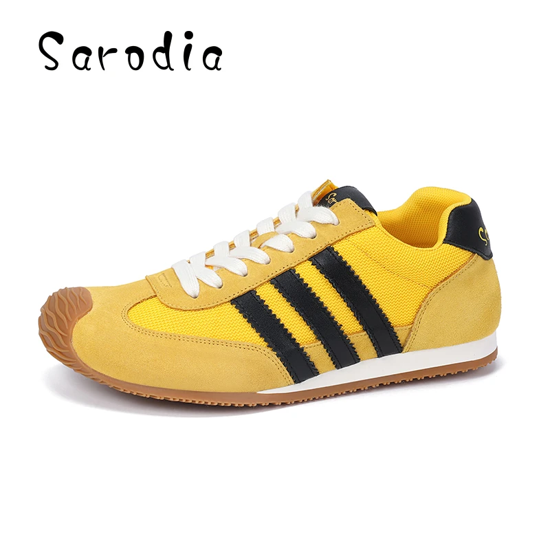 SARODIA2025新款真皮经典时尚百搭德训透气防滑平底休闲女鞋软低