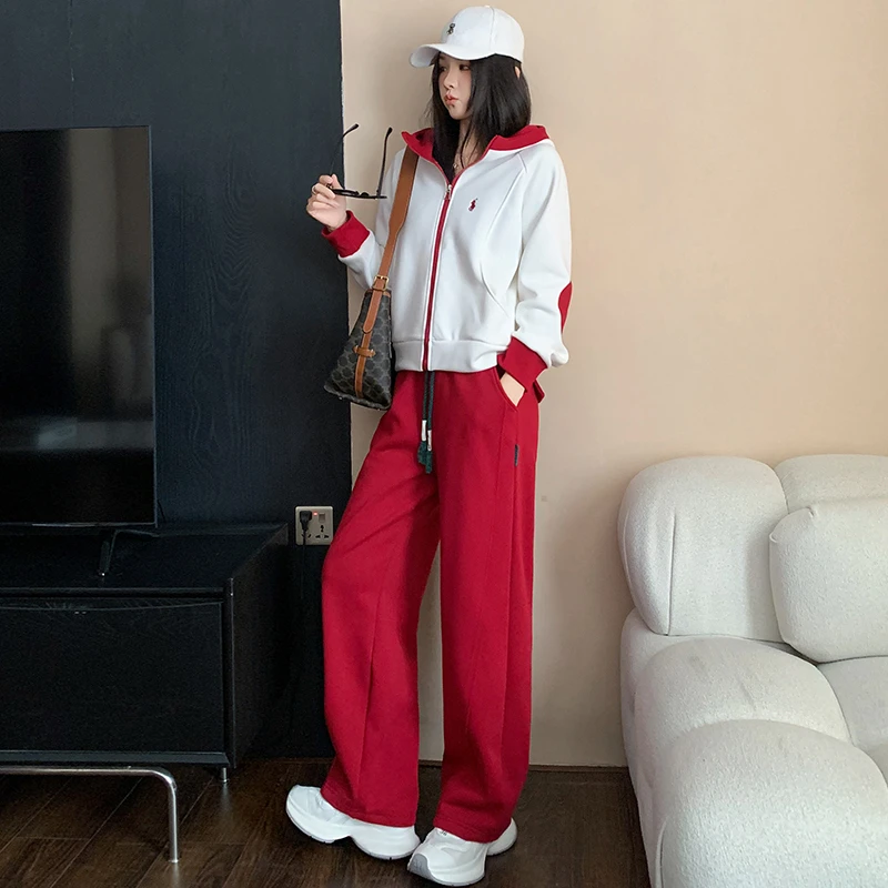 2025秋季款休闲运动套装女欧货减龄洋气连帽卫衣阔腿裤气质两件套