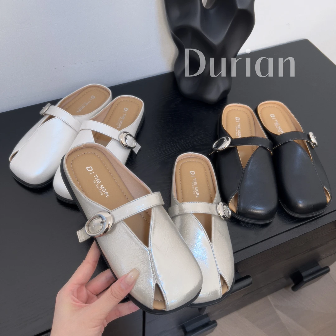 包头半拖鞋女外穿夏季新款温柔韩版扣带镂空凉拖鞋平底百搭懒人鞋