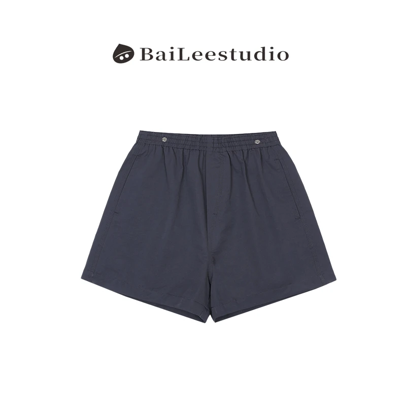 【柏栗良品】2025夏季新品~韩范松紧腰百搭净版直筒休闲短裤8330