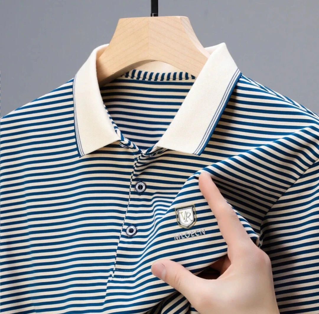 森之家【男士POLO衫】绅士条纹翻领T恤夏季休闲百搭时尚短袖T恤衫