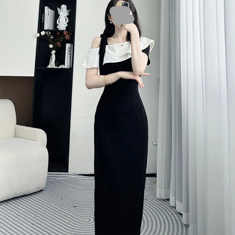 2025夏季新款时尚气质修身显瘦连衣裙女设计感小众收腰显瘦长裙子