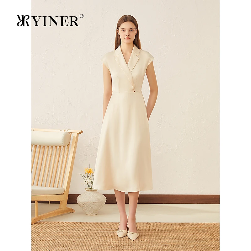 【醋酸系列】YINER音儿2025夏季新款法式落肩小盖袖月光连衣裙
