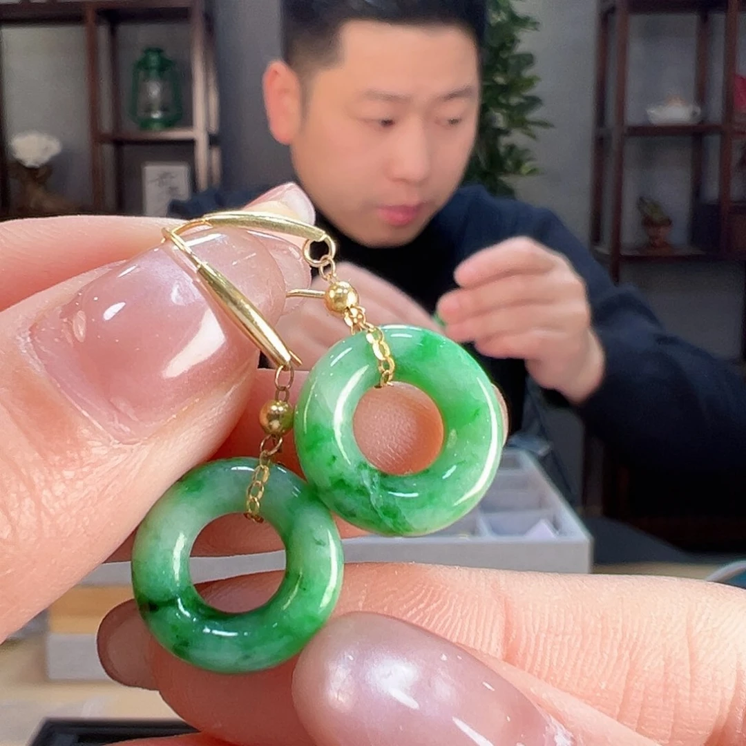 翡翠耳饰18K金镶嵌耳环59