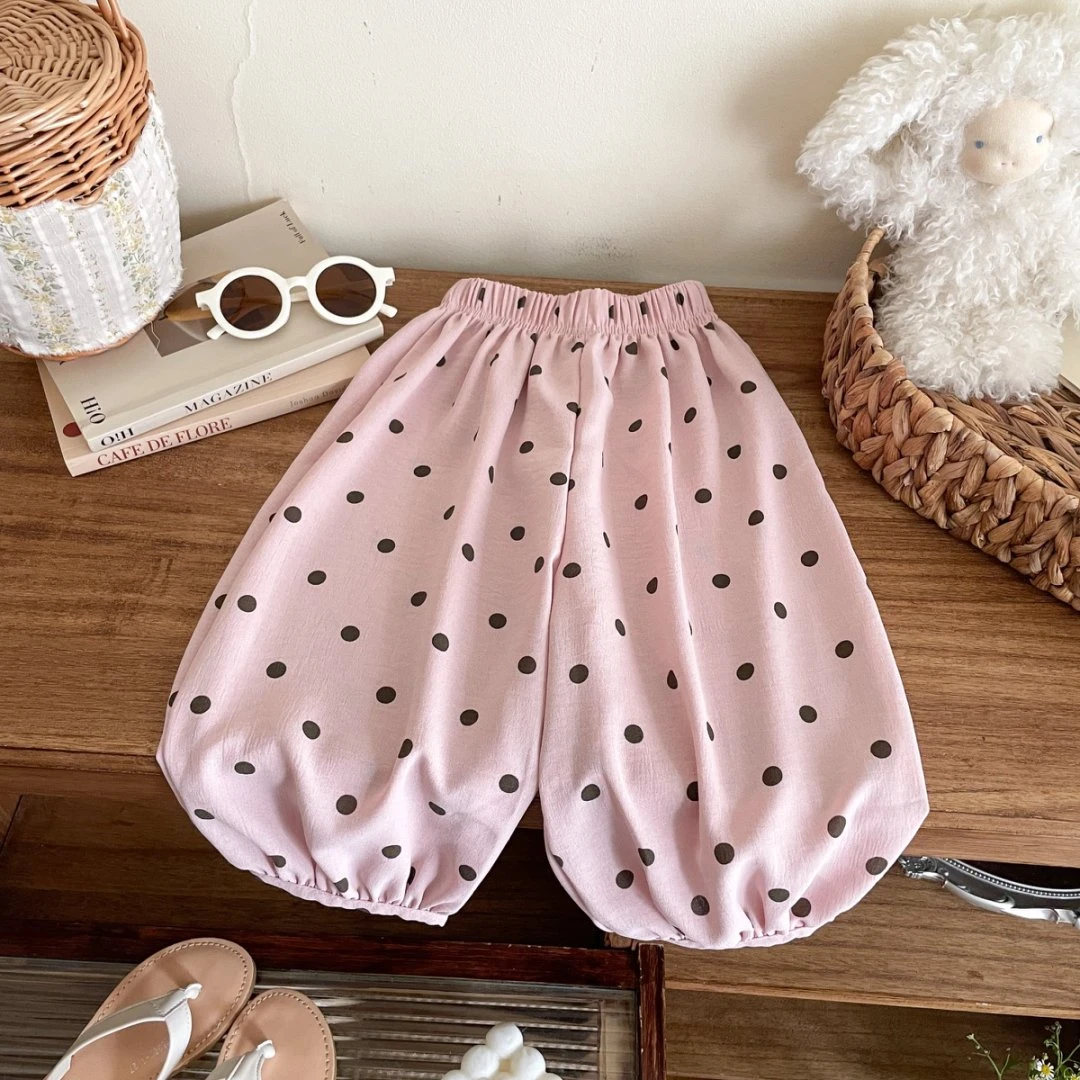 2025新款冰丝那女童波点舒适抖抖裤九分纯色休闲束脚韩版裤子潮款