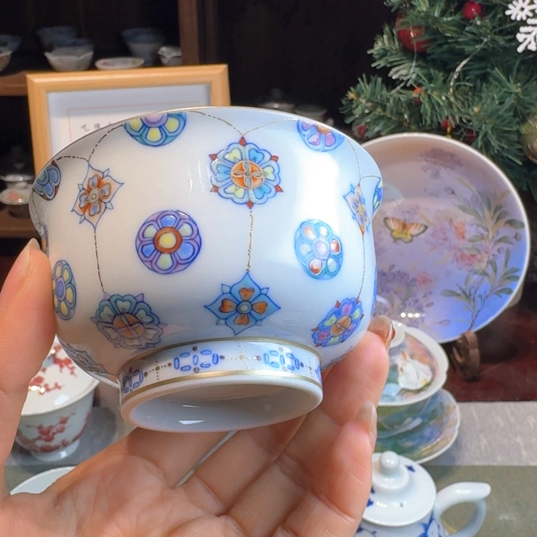 斗彩皮球花炉式杯