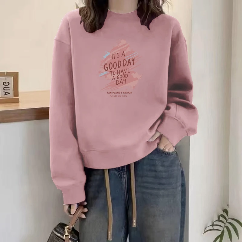 2025新款圆领卫衣女装小众设计感宽松休闲洋气加绒加厚上衣秋冬季