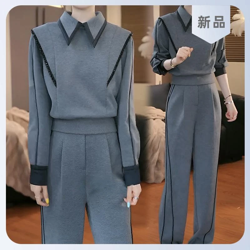 气质欧货高级感时尚卫衣套装女秋冬新款洋气阔腿裤职业两件套套装