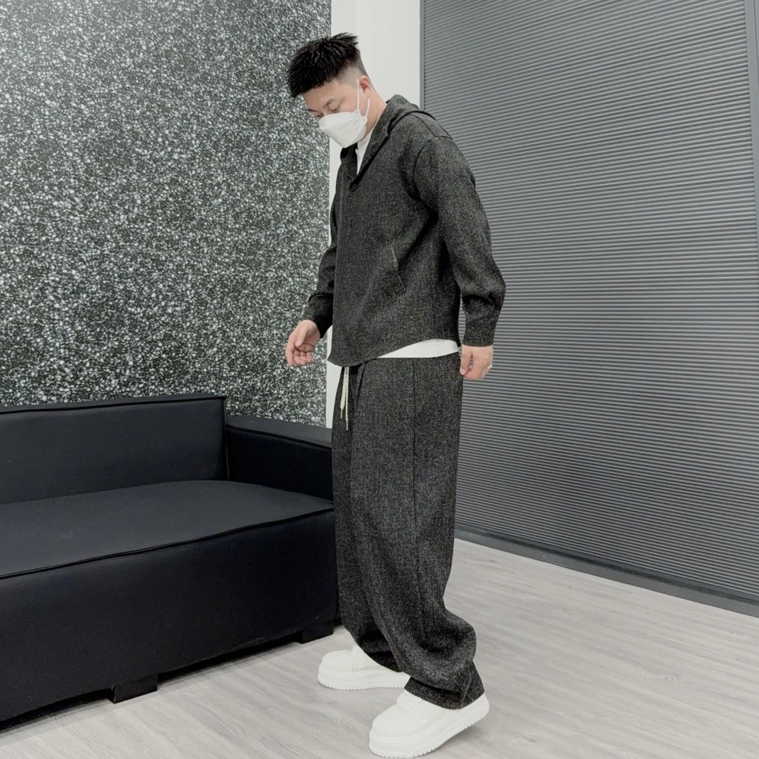 xy-2802-2803春季连帽轻奢宽松直筒休闲裤连帽外套老钱风休闲套装