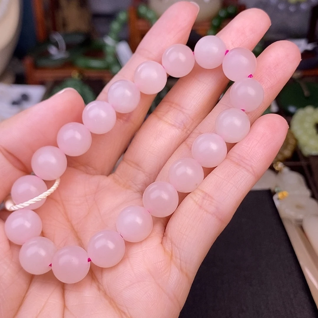 和田玉熟藕粉脂膏级浓色手链约10MM未镶嵌