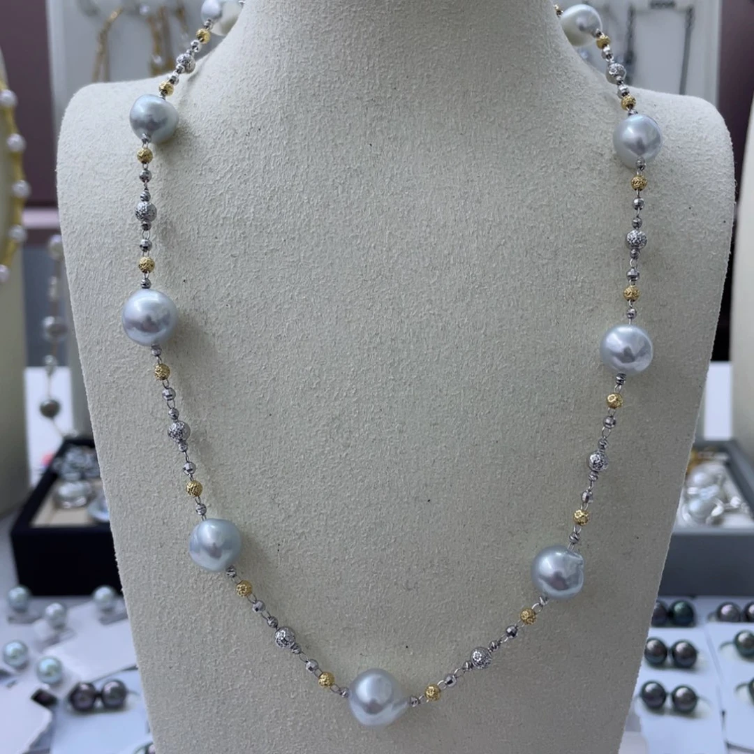 海水珍珠项链18K金镶嵌