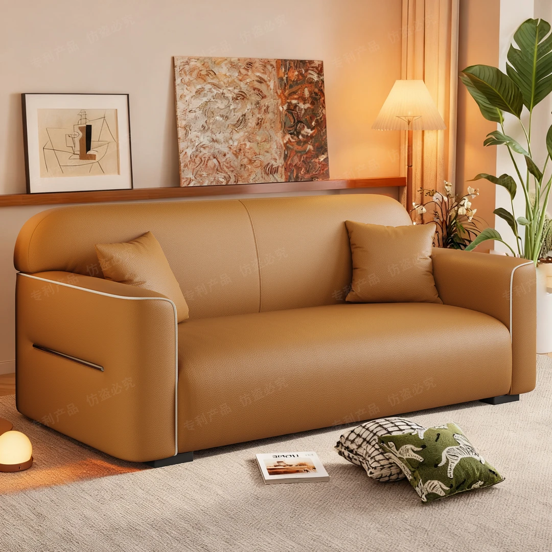 意式极简轻奢低脚奶油风头层生态真皮沙发客厅小户型直排2025新款
