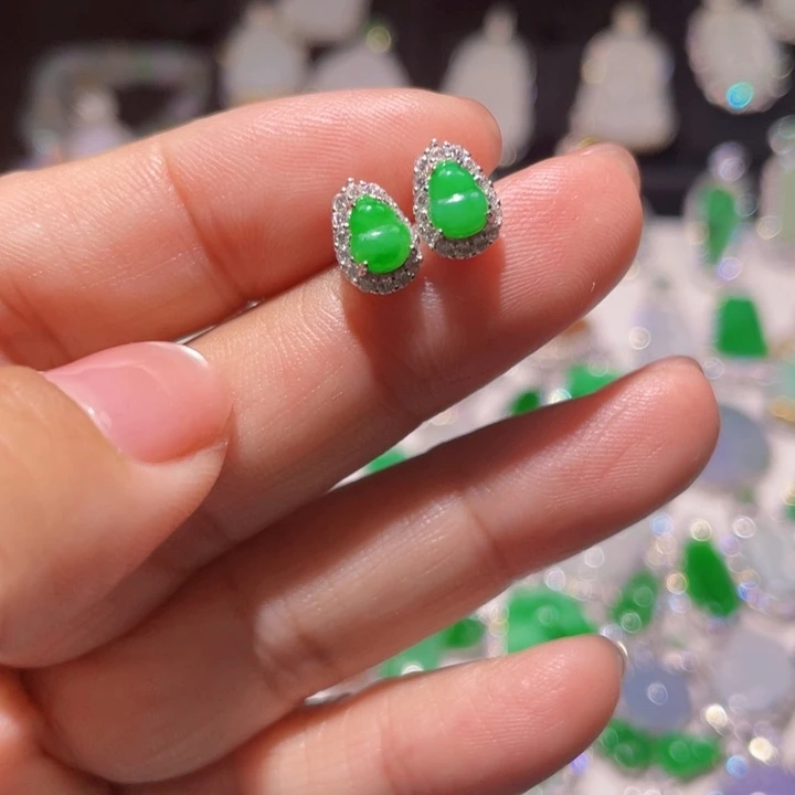 翡翠银S925镶嵌耳饰