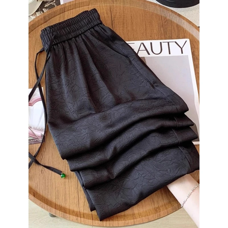 国风300斤加大码垂感洋气直筒裤夏季男女松紧腰系带宽松休闲长裤