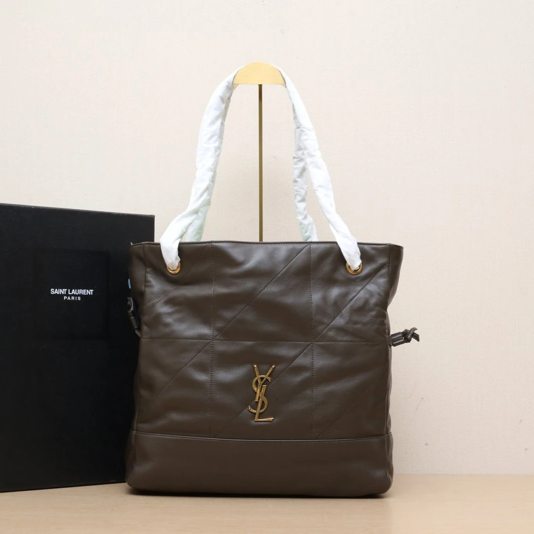 99新 YSL/圣罗兰 小花黑黑 4.3 福袋水桶包 浅麝香色