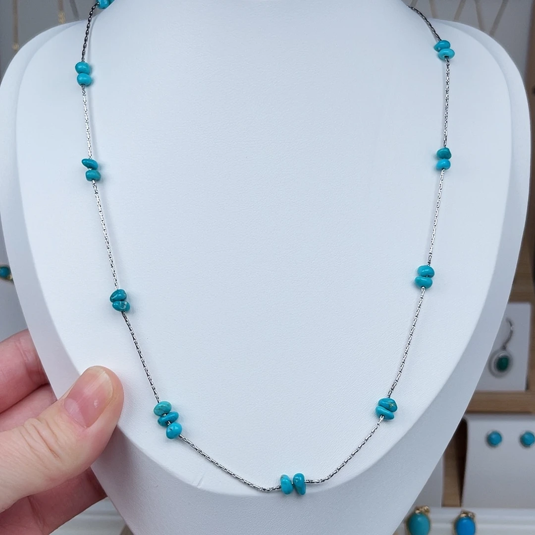 绿松石银S925镶嵌颈饰