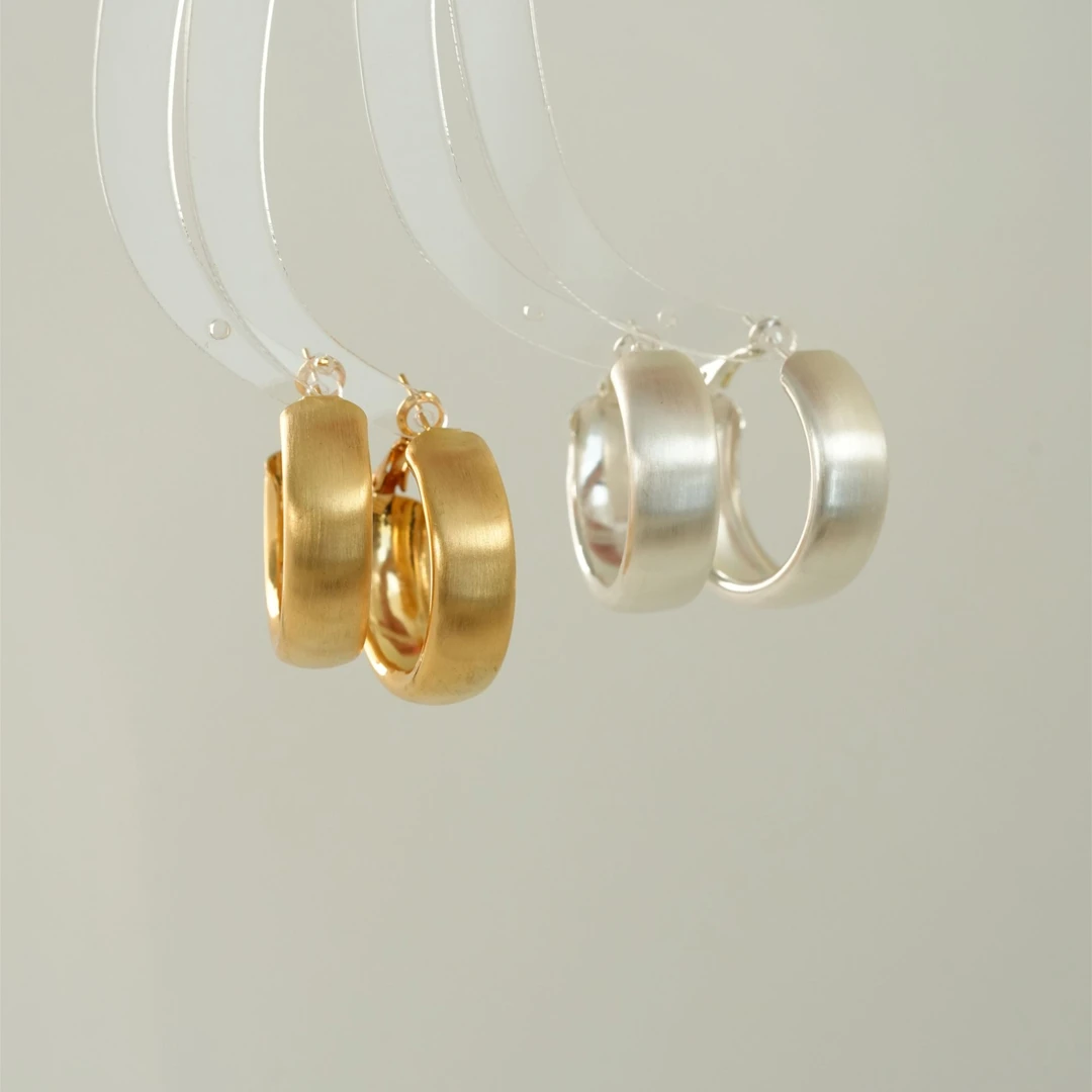 因缺斯汀饰品 铜合金耳饰 【自由派】金银两色拉丝耳环女耳夹百搭