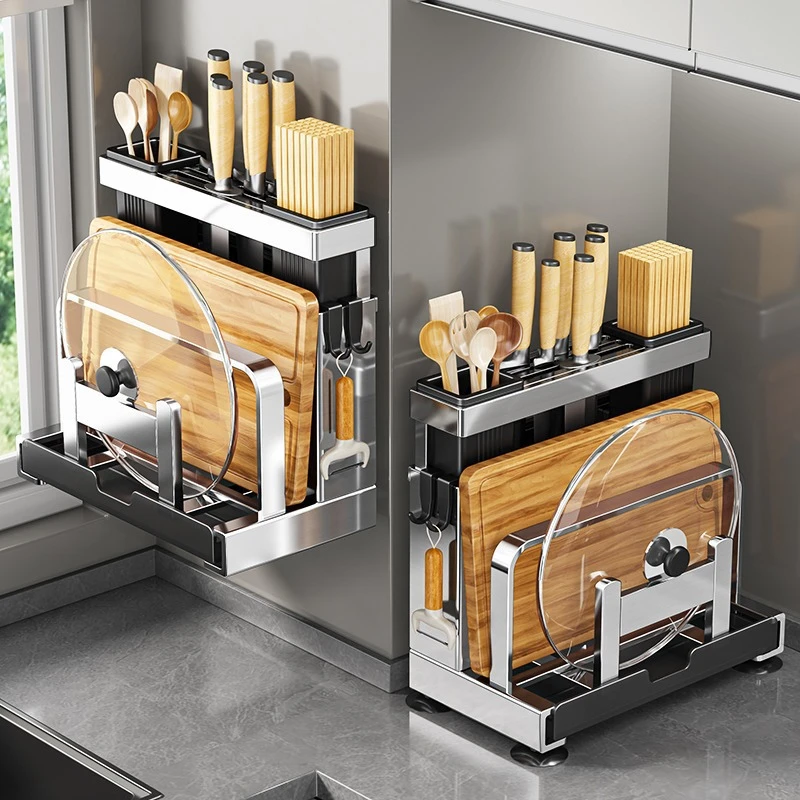 304不锈钢厨房刀架置物架砧板架一体筷子刀具收纳架置物架菜刀架
