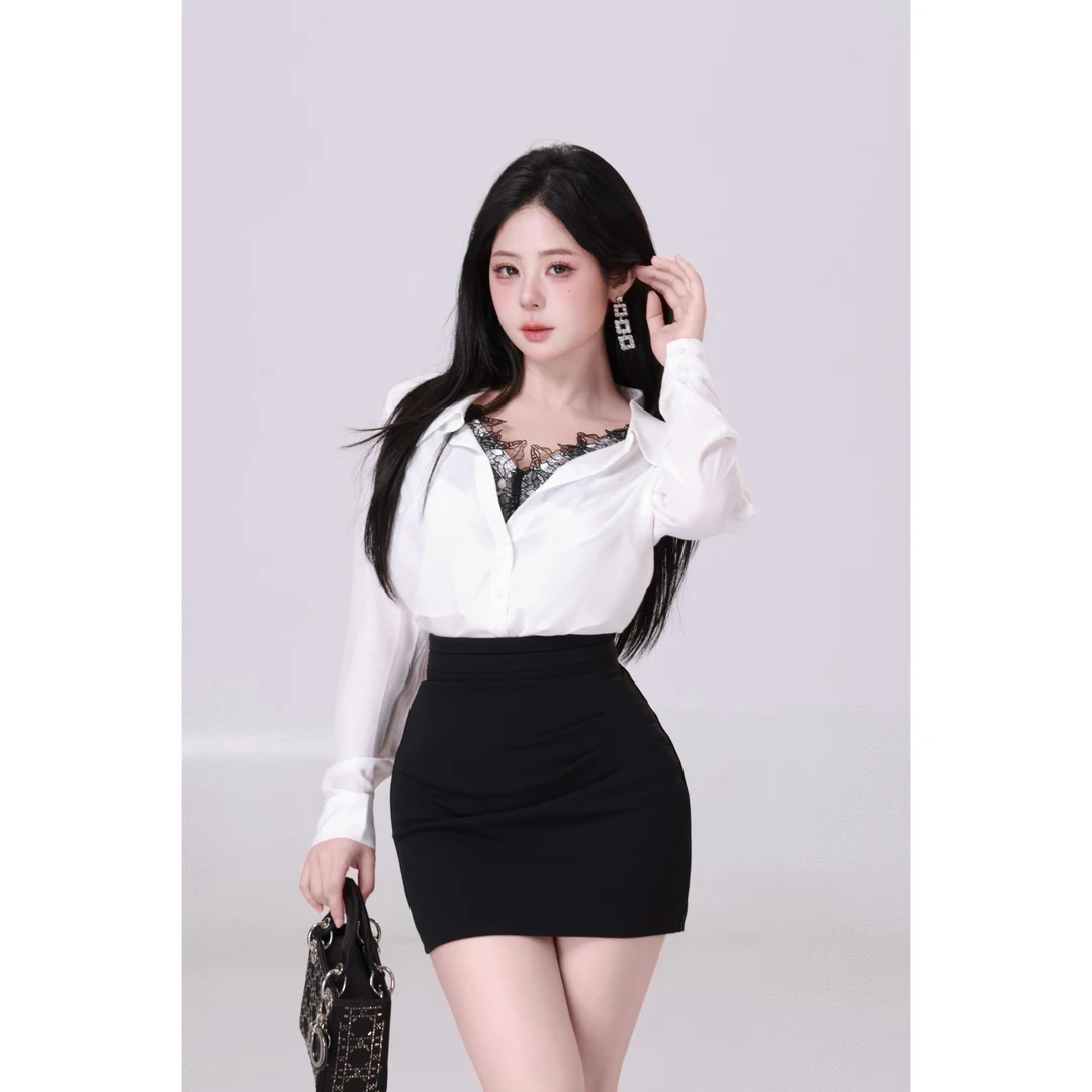 现货MengFairy 【超掐腰】设计感衬衫高腰半裙套装欧若风5403M5332M