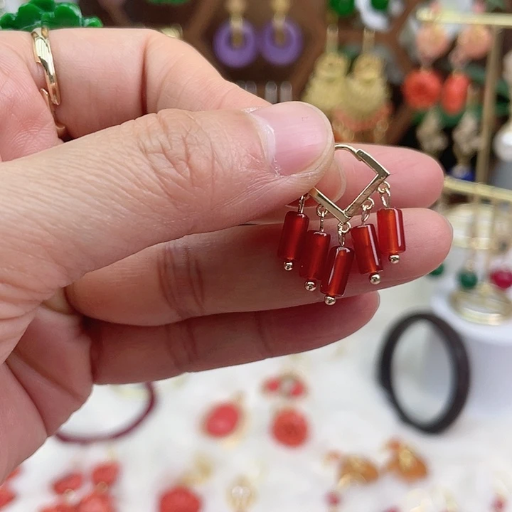 玛瑙/玉髓耳饰合金