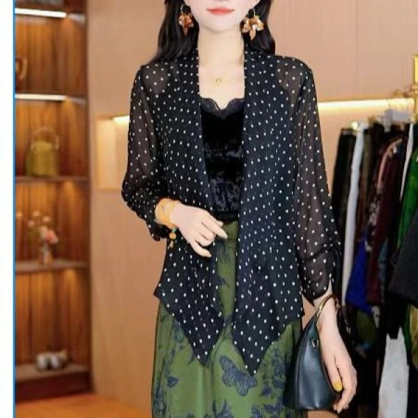 7115-15【轻雾纱波点】新款女士上衣小衫