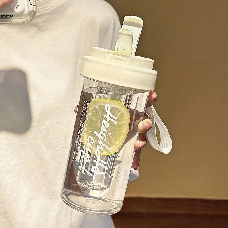 高颜值水杯夏季女生便携吸管杯ins耐高温带茶隔2025新款学生杯子