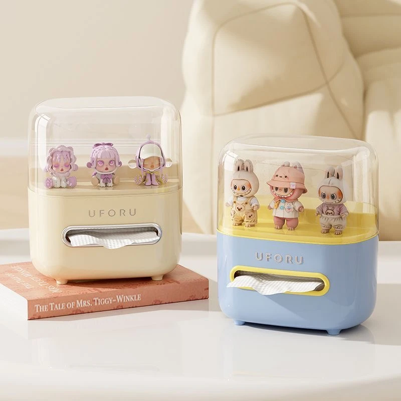 桌面手办收纳纸巾盒创意家用客厅茶几多功能盲盒娃娃小摆件展示盒