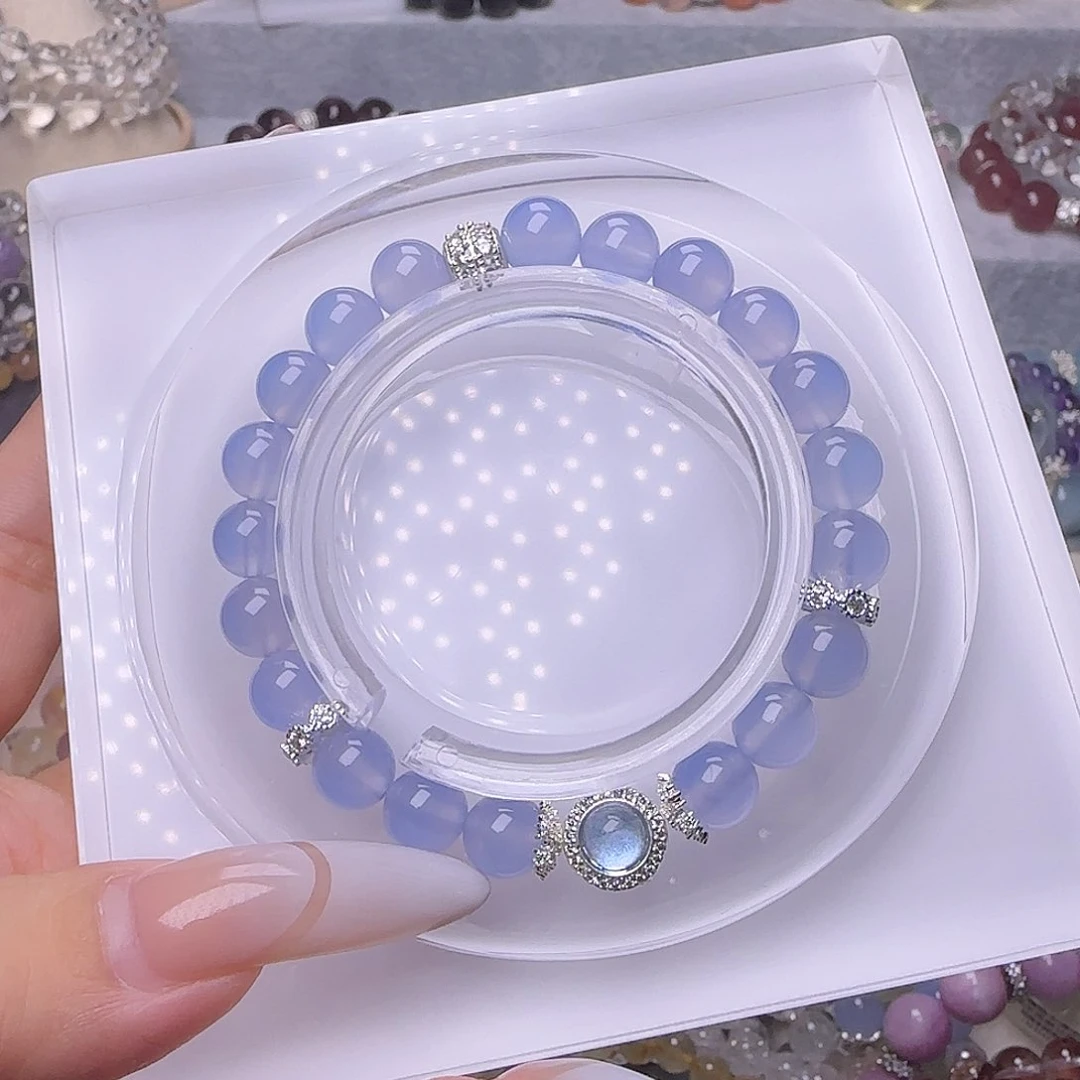 烟晶手链未镶嵌蓝玉髓diy