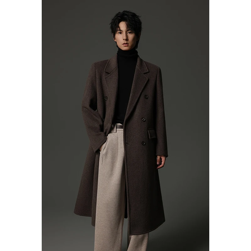 【正肩长款70毛】冬季韩系氛围感双排扣加厚温暖休闲修身百搭大衣男