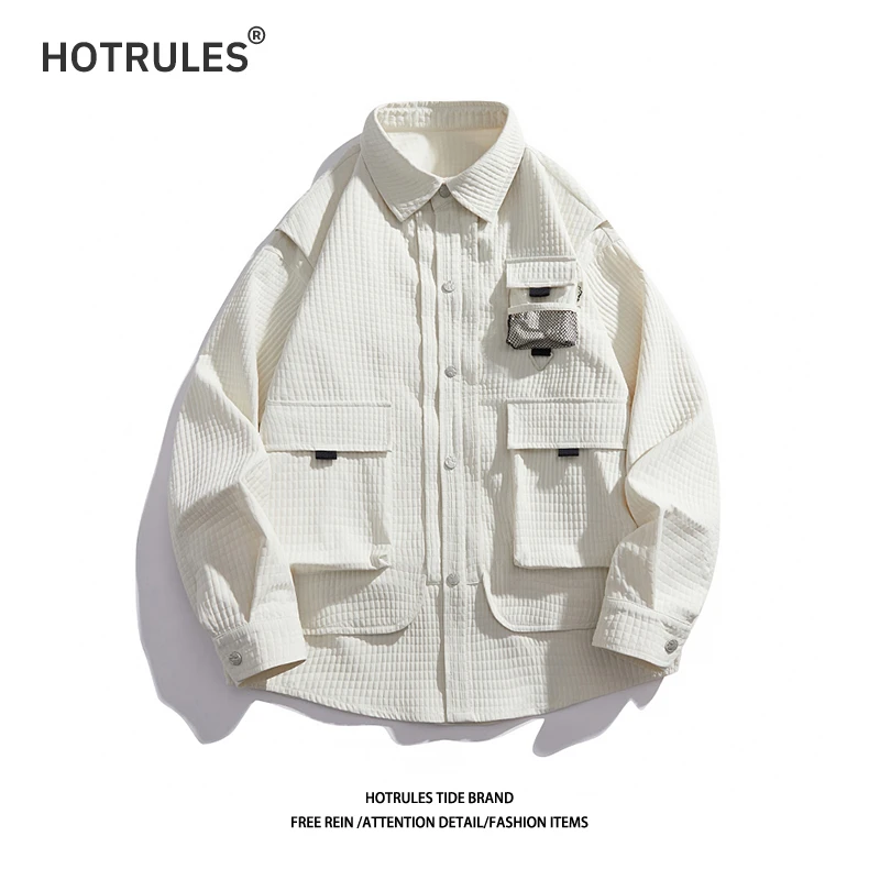 HOTRULES/热规则美式高街工装衬衫两件套潮牌外套男士可拆卸马甲