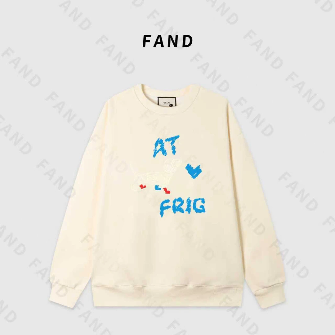 FAND品牌【彩色狗狗】秋冬中长款奶杏色印花长袖宽松圆领卫衣