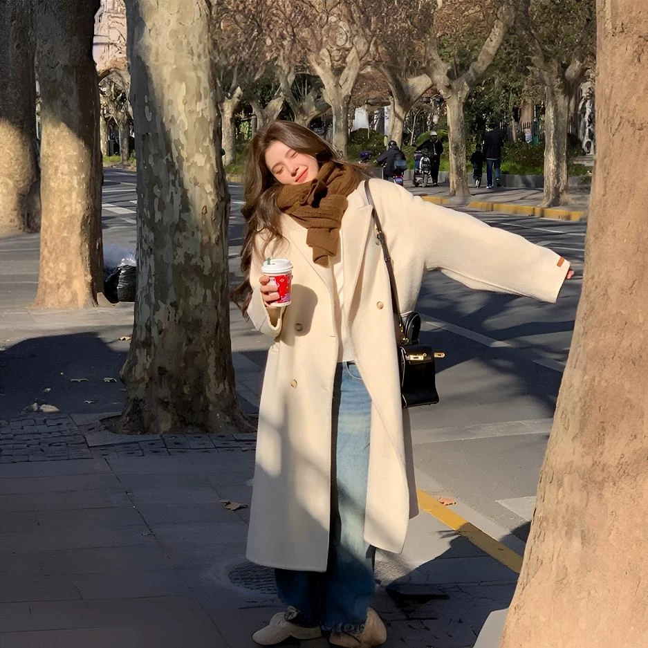 E5（孤品）羊毛大衣女中长款高端双排扣羊毛呢外套【非直播勿拍】