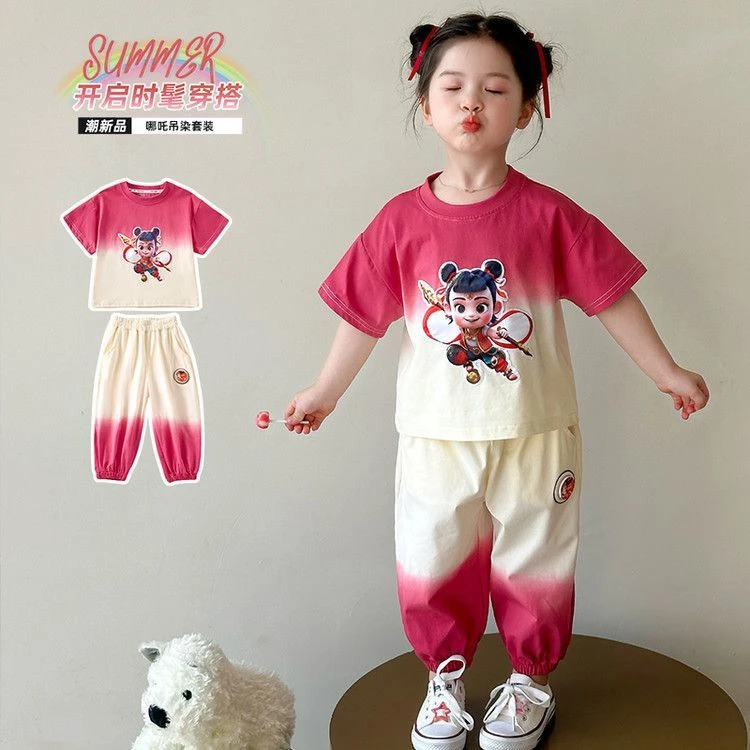 哪吒儿童服装女童3-6岁夏季套装新款炸街短袖夏装运动衣服两件套