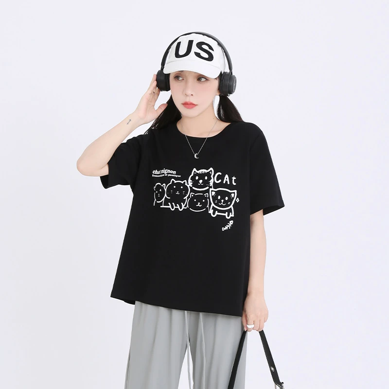 【C】简笔画猫猫印花T短袖上衣宽松款 2888