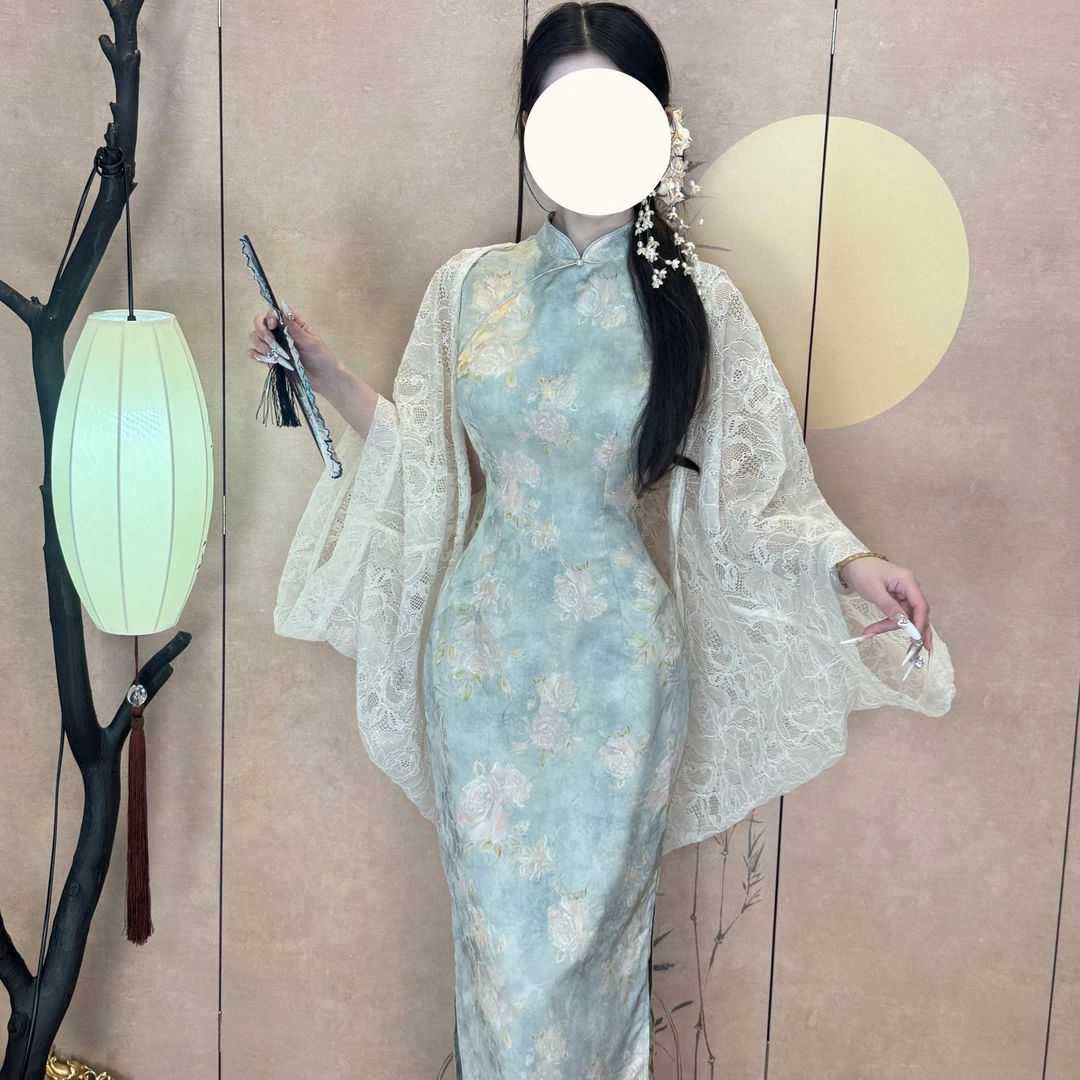 画报夫人原创自制新中式国风女装显瘦经典旗袍 港工争宠绿