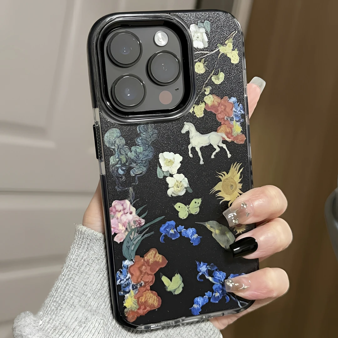 油画小马适用苹果16promax手机壳iphone15透明13卡通12可爱11新款